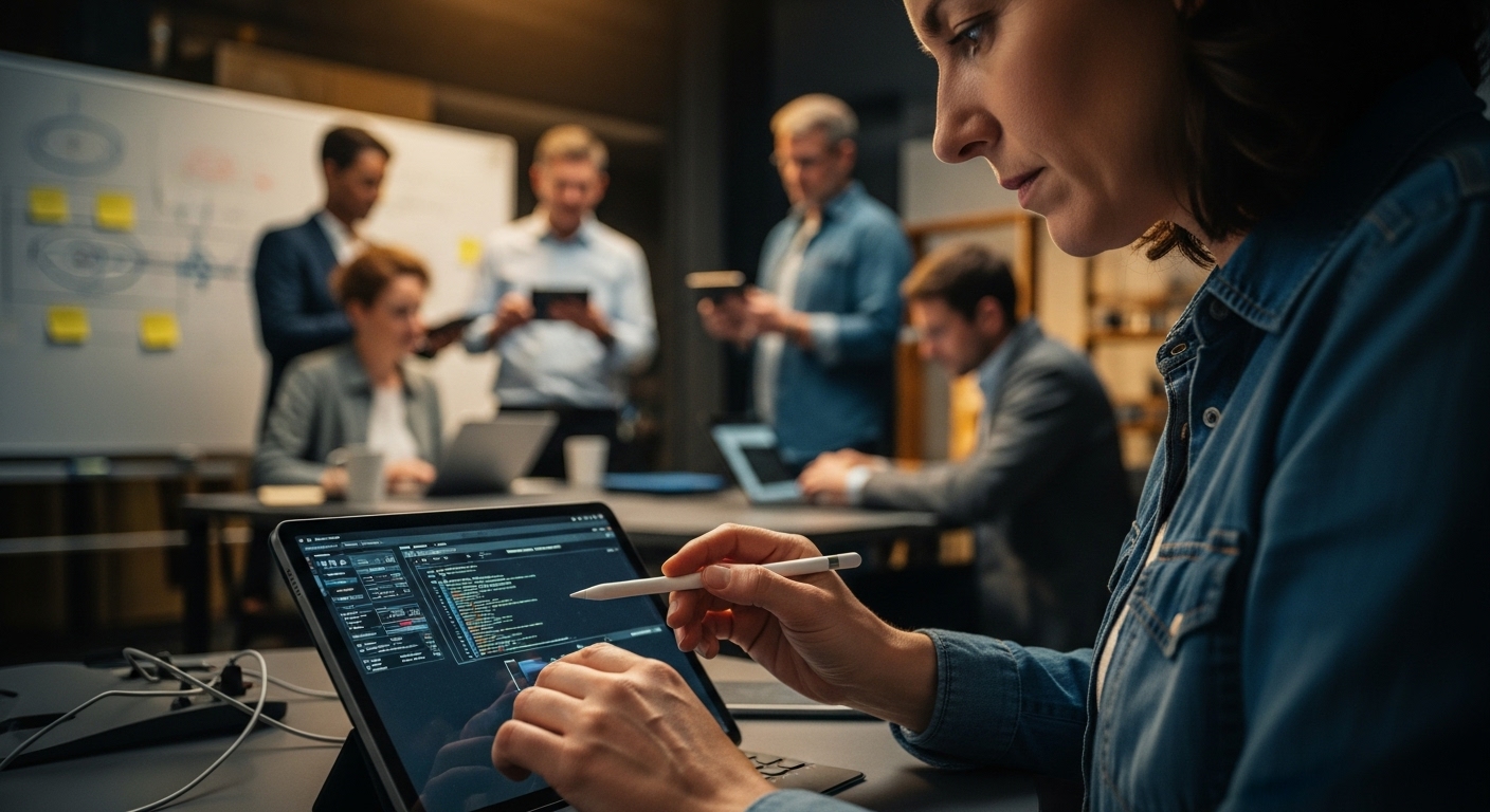 Automation Risk and Future of Work: A Guide A professional engaging in lifelong learning to adapt to workplace automation.