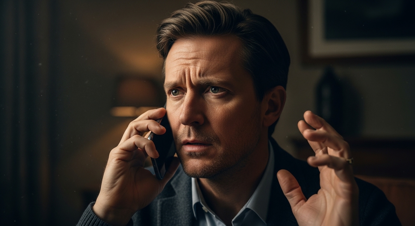 A concerned person listening to their phone, wary of a potential deepfake phone call scam.